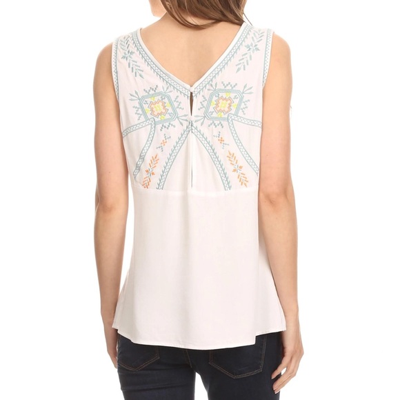 Sakkas Elita Sleeveless Tank Top Batik Aztec Embroidered Shirt Blouse - Picture 2 of 8